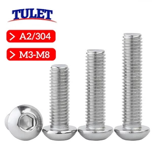 BUTTON HEAD SCREWS ALLEN SOCKET BOLTS M3 M4 M5 M6 M8 A2 STAINLESS STEEL DIN 7380 - Picture 1 of 65