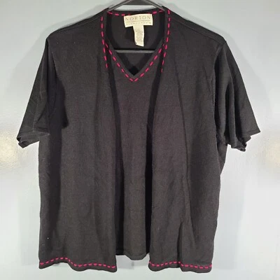 Cardigã suéter vintage Norton McNaughton preto com acabamento vermelho - Imagem 1 de 4