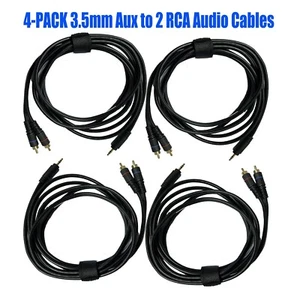 4-Pack 6ft 3.5mm Aux to 2 RCA Adapter Audio Cables for Stereo Speaker to phone - Picture 1 of 8