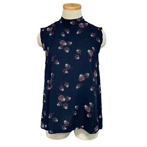 Pendleton Blouse Women's S Small Blue Pink Floral Tank Top High Neck - Picture 1 of 15
