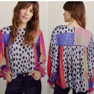 Anthropologie Blank London Medium Colorful Retro Long Sleeve Peasant Festival - Picture 1 of 11