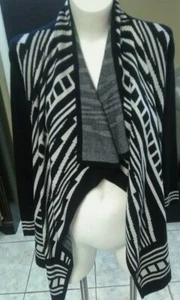  Carmen Marc Valvo ~ Black and white Open Front Cardigan ~ Cable Sweater S - Picture 1 of 3