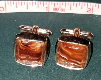 Gemelos vintage Hickok Tigers Eye look, marrón jaspeado y blanco, tono dorado d2 Foto 1 de 2