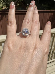 Brand New Moissanite Emerald Cut 3CT Ring 18K White Gold Plated Sterling Silver - Picture 1 of 12