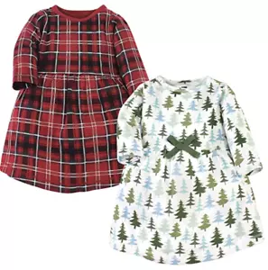 Abiti di cotone per bambina Hudson alberi di Natale a quadri rossi set da 2 confezioni 0-3 M 2T - Foto 1 di 3