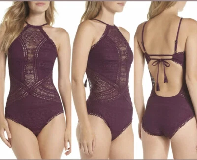 NUEVO Traje de baño Becca Prairie Rose Crochet de una pieza en Merlot [Talla mediana] #K703 Foto 1 de 4
