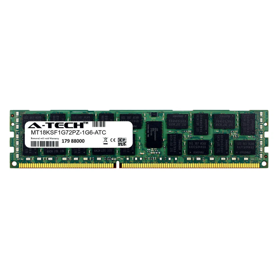 8GB PC3-12800R ECC RDIMM (Micron MT18KSF1G72PZ-1G6 Equivalent) Server Memory RAM - Image 1 of 2