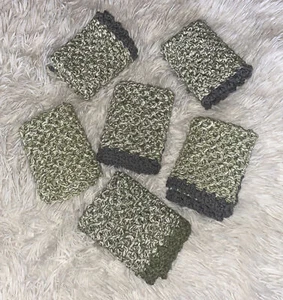 HANDMADE SET OF 6 CROCHETED 100% COTTON DISH / WASH CLOTHS 8X9” Sage Green NEW - Picture 1 of 10