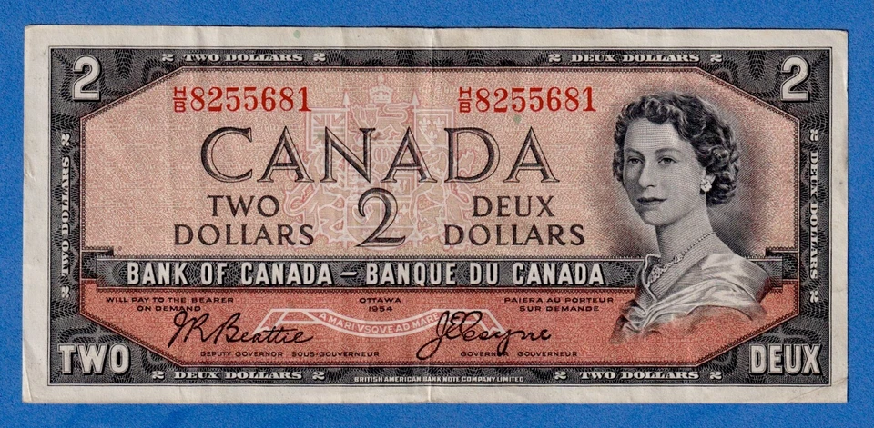 CANADA $2 1954 BC-30b / P-67b  QE II Circulated DEVIL'S FACE 👿  H/B 8255681 - Image 1 of 3