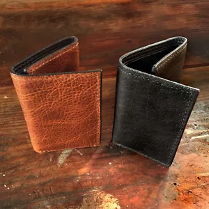 Handmade Amish Leather Trifold Wallet in Black or Brown Tri Fold Cash Holder - Picture 1 of 6