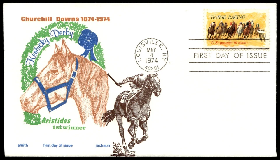 1974 Horse Racing FDC 100th Anniversary Kentucky Derby Smith Jackson Cachet - Image 1 of 2