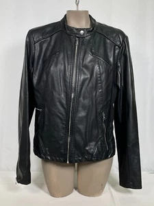 Guess Black Faux Leather Full Zip Motorcycle Jacket Women's XL - Picture 1 of 13