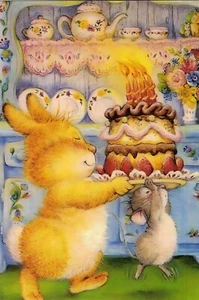 Grußkarte* Kunstlerkarte * Großer Kuchen vom Hasen und der Maus * Lisi Martin - Bild 1 von 2