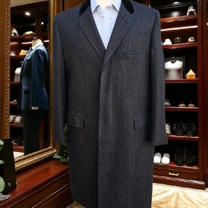 Vintage Chesterfield Overcoat 42r 1950s Cricketeer Herringbone 1/2 Blanket Lined - Picture 1 of 22