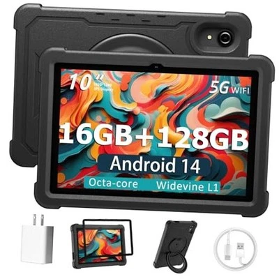 Tablet 10 Inch Android 14 Tablet, 16GB RAM 128GB ROM, 1TB Expansion, Octa Black - Image 1 of 4