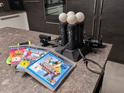 PlayStation PS3 Move Set inkl. 4 Motion Controller, Ladestation, Kamera, Spiele - Bild 1 von 4