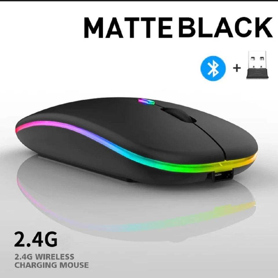 Bluetooth Wireless Mouse with USB, BT5.2 Rechargeable RGB Mouse for Laptop, PC - Image 1 of 4
