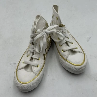 Zapatos Converse High Top All Star Blanco Dorado Estrella Plataforma Tenis Juveniles Talla 13 Foto 1 de 4