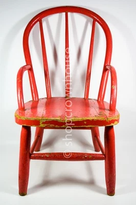 Vtg Painted Wooden 28" Child's or Doll Chair Armed Windsor Style Worn/Sturdy - Image 1 of 4