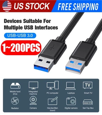 USB 3.0 A Male to A Male Cable Data Transfer Super Speed Power Charger Metal LOT - Image 1 of 4