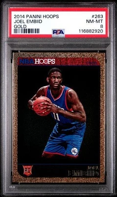 2014 Panini Hoops Basketball Card JOEL EMBIID Gold Variation #263 76ers PSA 8 - Image 1 of 2
