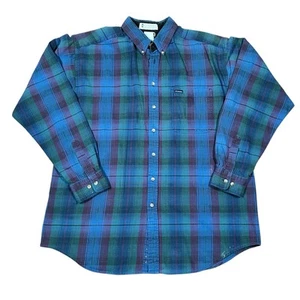 VTG 90s Columbia Blue Plaid Flannel Button Down Shirt Men’s L Oversized Grunge - Picture 1 of 9
