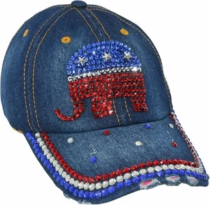 Sombrero de elefante republicano para mujer sombrero de estrás, deslumbrante bling béisbol... - Imagen 1 de 9