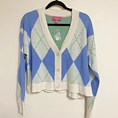 Isaac Mizrahi Live Always Isaac Mujer S Argyle Cárdigan Suéter Azul Verde Nuevo sin Etiquetas Foto 1 de 4
