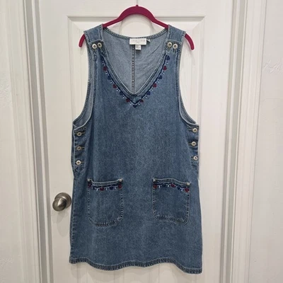 Vestido Jersey Esquinero Informal Talla Grande Floral Bordado Años 90 Cottage Vintage Foto 1 de 4