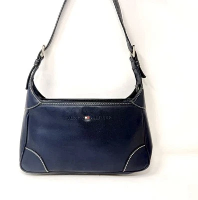 Tommy Hilfiger Y2K Cartera Azul Marino Logo Bolso de Mano De Colección Preppy Cuero Náutico Look Foto 1 de 4