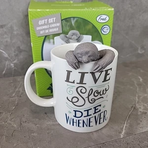 Tazza caffè bradipo infusore tè in scatola set regalo live slow die quando mai usata - Foto 1 di 5