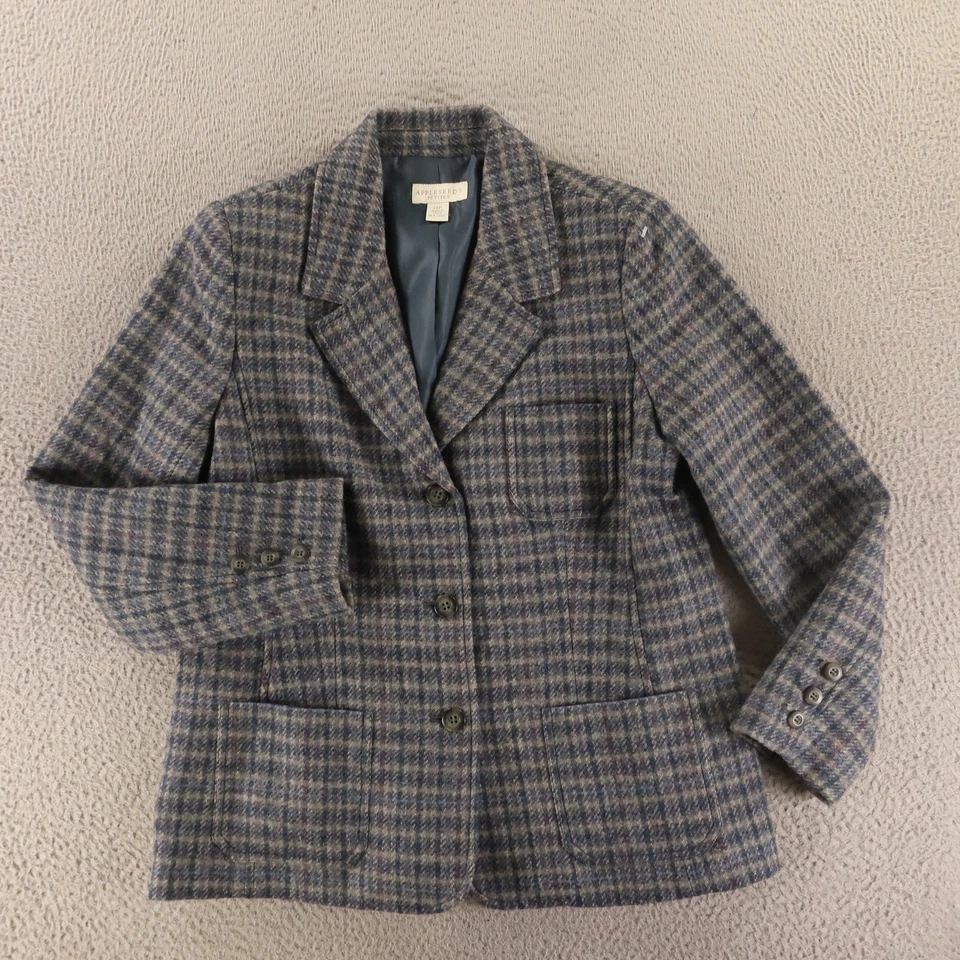 Chaqueta de tweed de colección para mujer 12 12P a cuadros 100 % lana forrada bolsillos blazer clásico Foto 1 de 4
