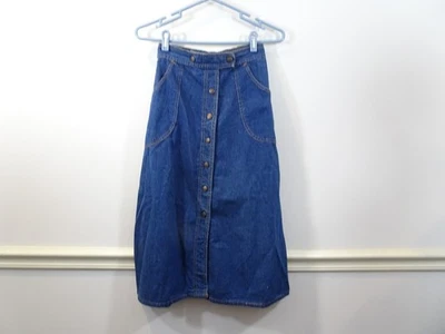 Vintage Denim Skirt Snap Front Elastic Waist Boho Western Cowgirl A-Line Full - Image 1 of 4