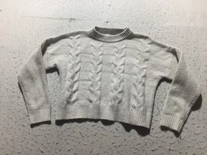 Hazel Moon Cropped Pullover Damen M Medium Beige Zopfmuster Rundhals Lang Slv - Bild 1 von 9