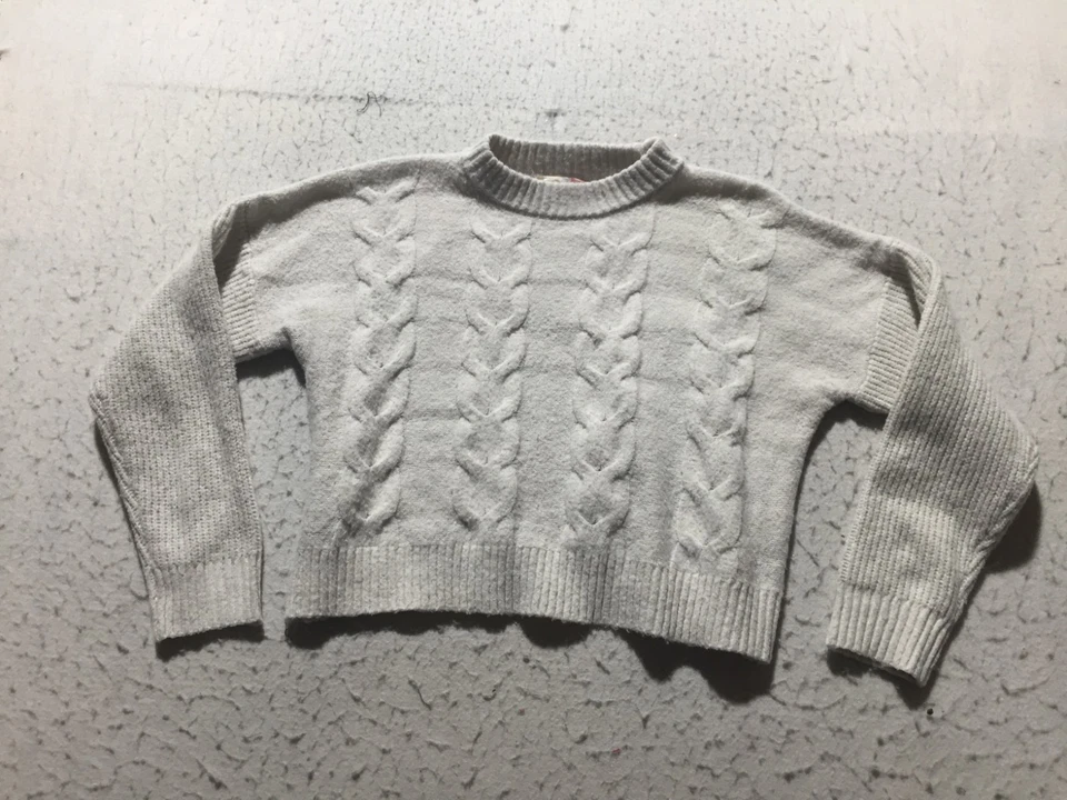 Hazel Moon Cropped Sweater Womens M Medium Beige Cable Knit Crew Neck Long Slv - Image 1 of 4