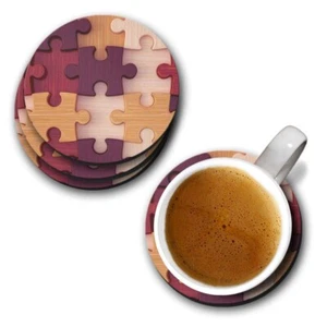 Wooden Puzzle Designer Printed Coasters 9.5 cm Dia Set of 6 Round - Picture 1 of 4