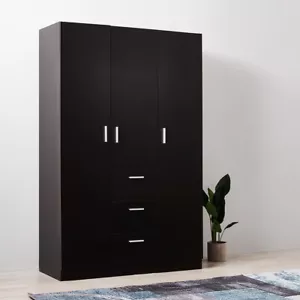Armario Triple 3 Puertas 3 Cajones Negro - Armario Almacenaje Muebles Dormitorio - Imagen 1 de 10