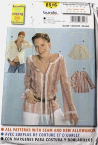Burda 8516 Young Misses Boho Hippie Top 10-12-14-16-18-20 Sewing Pattern - Picture 1 of 2