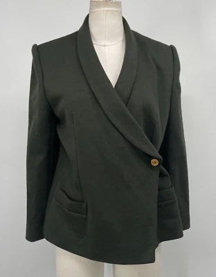 Sonia Rykiel 女式羊毛 2 口袋长袖黑色西装外套夹克,尺寸 42/US 10 — 第 1/4 张图片