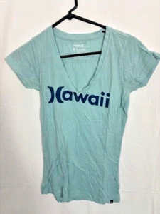 Hurley Hawaii Womens T-Shirt White Size Small V-Neck blue/green - Picture 1 of 5