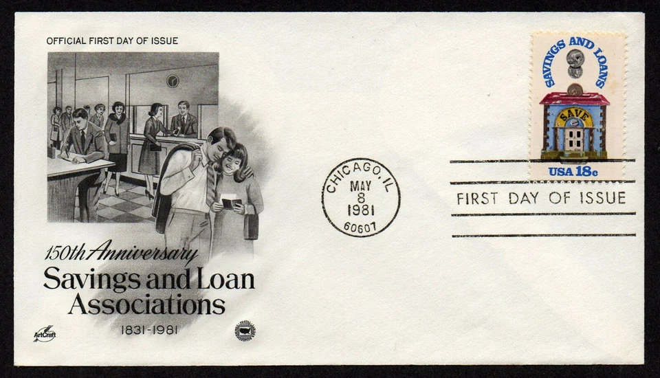 USA, SCOTT # 1911, ARTCRAFT PCS FDC COVER - SAVINGS AND LOAN ASSOCIATIONS 1981 - Image 1 of 1