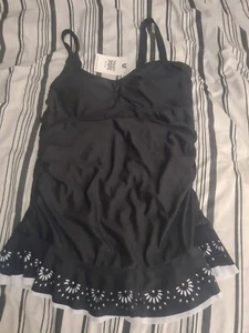 Ladies RIVERS BNWT Black Swimdress With White Trim Bottom Skirt Built In Bottom - Picture 1 of 6