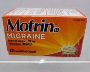 Motrin Ibuprofen Migraine Pain Reliever Liquid Filled Capsules 80 Ct See Descrip - Picture 1 of 2