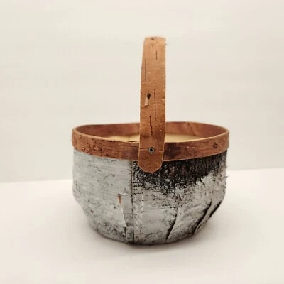 Natural Birch Bark Basket with Handle Handmade Rustic Natural Folk Art  - Image 1 of 4
