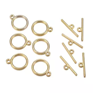 20 Set Tibetan Style Toggle Clasps Bracelet Making Flat Round Nickel Free Golden - Picture 1 of 3