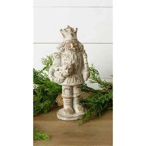 New Shabby AGED WHITE NUTCRACKER WITH CANDLE FIGURINE Statue Figure 12" - Picture 1 of 1