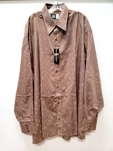 Noiz Mens Size 3XL Button Up Long Sleeve Brown Shirts Stripe Silver Gold - Picture 1 of 8