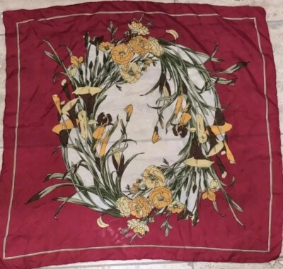 Bufanda de seda 1960 27x27 diseño floral audaz Art Nouveau colores de lujo mediados de siglo de colección Foto 1 de 4