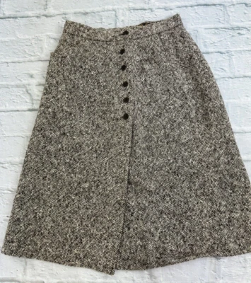 Vintage Gorray Tweed Skirt A-Line Size 6 Pure Wool Beige Brown Country Preppy - Image 1 of 4