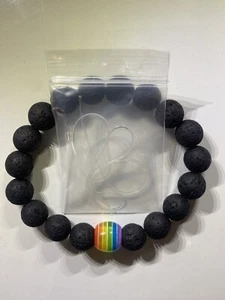 Lot of 40 - LGBT Pride Rainbow Beaded Bracelet Gay Lesbian Women Men Lava Stone - Picture 1 of 4